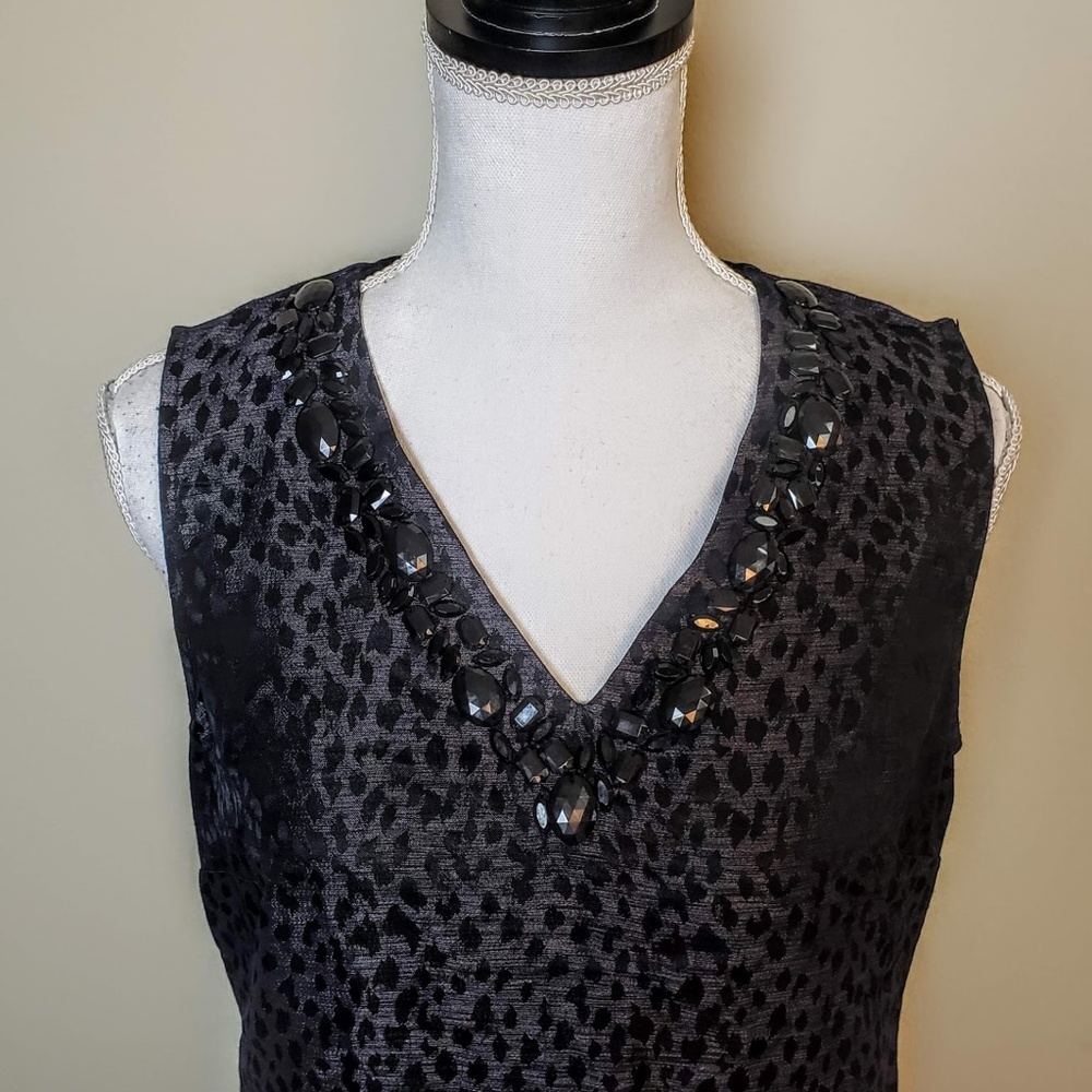 DANA BUCHMAN Dress, Gray Black Beads Cheetah, 10 - Picture 2 of 8